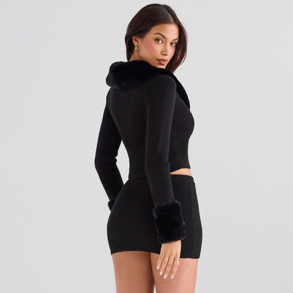 NEW House of CB Blanche Faux Fur Trim Cardigan Black Medium - Picture 3 of 17